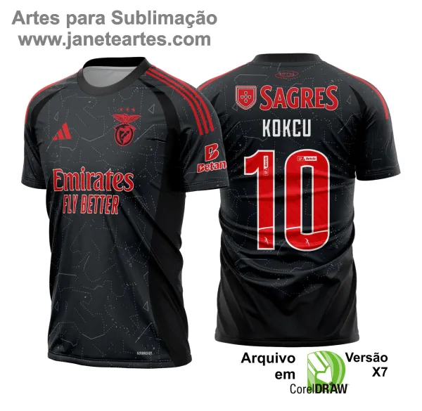 Uniforme de futebol personalizado, projetado para times amadores ou profissionais, com design moderno e arrojado. Apresenta uma combinação de cores contrastantes, logotipo ou escudo do time em destaque no peito, e detalhes gráficos na frente e nas mangas. Na parte traseira, há espaço para personalização com nome e número do jogador, garantindo identidade ao time. Ideal para jogos oficiais, amistosos ou competições, oferecendo estilo e funcionalidade.