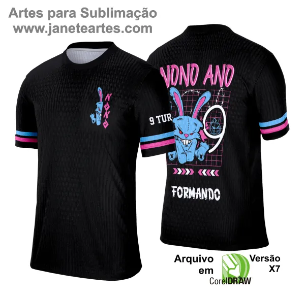 Arte Vetor Camisa Formandos Nono Ano 2025: Coelho Azul e Rosa