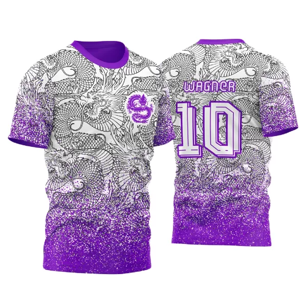 Arte Vetor Camisa de Interclasse Dragão com Fogo Roxo