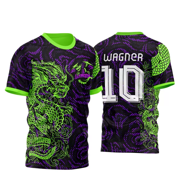 Arte Vetor Camisa de Interclasse Dragão com Fogo Roxo