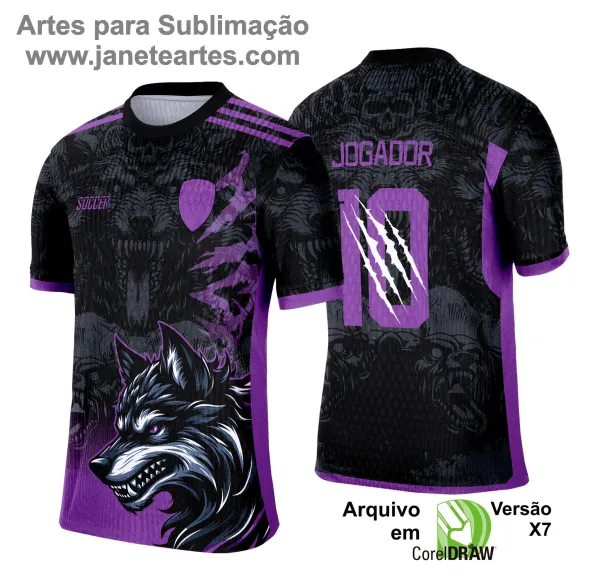 Camisa esportiva personalizada com design exclusivo, apresentando uma estampa gráfica detalhada na parte frontal, incorporando elementos artísticos como animais ou símbolos. O modelo inclui cores vibrantes e contrastantes, com detalhes adicionais como textos estilizados em diferentes idiomas. Na parte traseira, estão disponíveis personalizações com nome e número em destaque. Perfeita para jogos de interclasse, times amadores ou eventos esportivos personalizados.