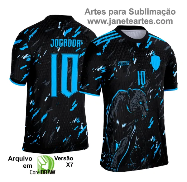 Camisa esportiva personalizada com design exclusivo, apresentando uma estampa gráfica detalhada na parte frontal, incorporando elementos artísticos como animais ou símbolos. O modelo inclui cores vibrantes e contrastantes, com detalhes adicionais como textos estilizados em diferentes idiomas. Na parte traseira, estão disponíveis personalizações com nome e número em destaque. Perfeita para jogos de interclasse, times amadores ou eventos esportivos personalizados.