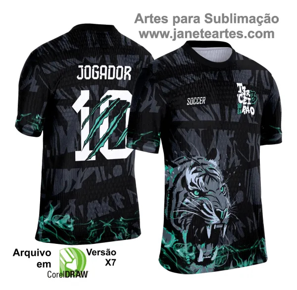 Camisa esportiva personalizada com design exclusivo, apresentando uma estampa gráfica detalhada na parte frontal, incorporando elementos artísticos como animais ou símbolos. O modelo inclui cores vibrantes e contrastantes, com detalhes adicionais como textos estilizados em diferentes idiomas. Na parte traseira, estão disponíveis personalizações com nome e número em destaque. Perfeita para jogos de interclasse, times amadores ou eventos esportivos personalizados.