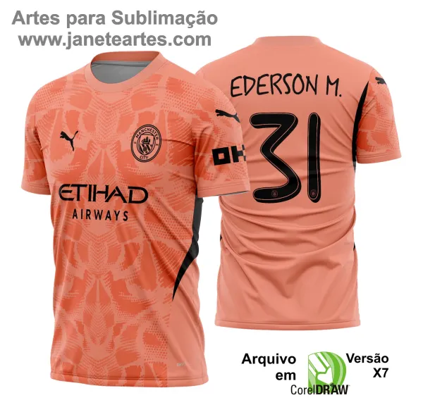 Uniforme de futebol personalizado, projetado para times amadores ou profissionais, com design moderno e arrojado. Apresenta uma combinação de cores contrastantes, logotipo ou escudo do time em destaque no peito, e detalhes gráficos na frente e nas mangas. Na parte traseira, há espaço para personalização com nome e número do jogador, garantindo identidade ao time. Ideal para jogos oficiais, amistosos ou competições, oferecendo estilo e funcionalidade.