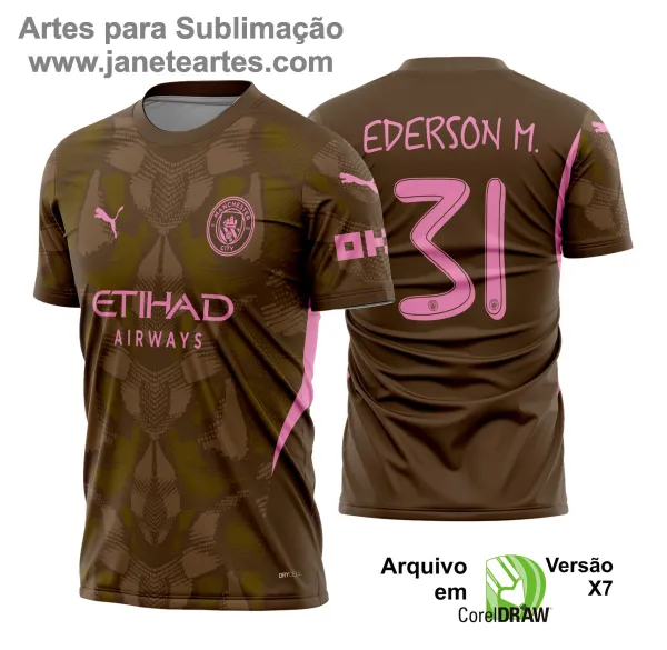 Uniforme de futebol personalizado, projetado para times amadores ou profissionais, com design moderno e arrojado. Apresenta uma combinação de cores contrastantes, logotipo ou escudo do time em destaque no peito, e detalhes gráficos na frente e nas mangas. Na parte traseira, há espaço para personalização com nome e número do jogador, garantindo identidade ao time. Ideal para jogos oficiais, amistosos ou competições, oferecendo estilo e funcionalidade.