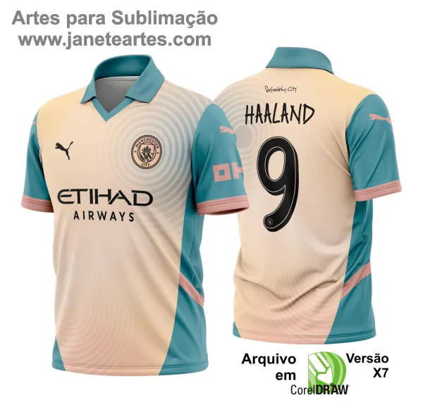 Uniforme de futebol personalizado, projetado para times amadores ou profissionais, com design moderno e arrojado. Apresenta uma combinação de cores contrastantes, logotipo ou escudo do time em destaque no peito, e detalhes gráficos na frente e nas mangas. Na parte traseira, há espaço para personalização com nome e número do jogador, garantindo identidade ao time. Ideal para jogos oficiais, amistosos ou competições, oferecendo estilo e funcionalidade.