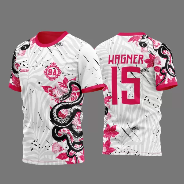 Arte Vetor Camisa Para Atlética Acadêmica e InterClasse Cobra Floral Branca e Rosa 2023