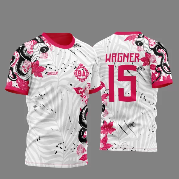 Arte Vetor Camisa Para Atlética Acadêmica e InterClasse Cobra Floral Branca e Rosa 2023