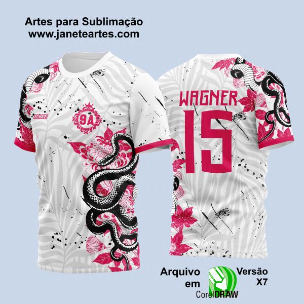 Arte Vetor Camisa Para Atlética Acadêmica e InterClasse Cobra Floral Branca e Rosa 2023