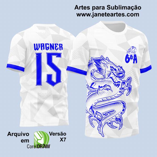 Arte Vetor Camisa Para Atlética Acadêmica e InterClasse Dragão Branca e Azul Sexto Ano 2023