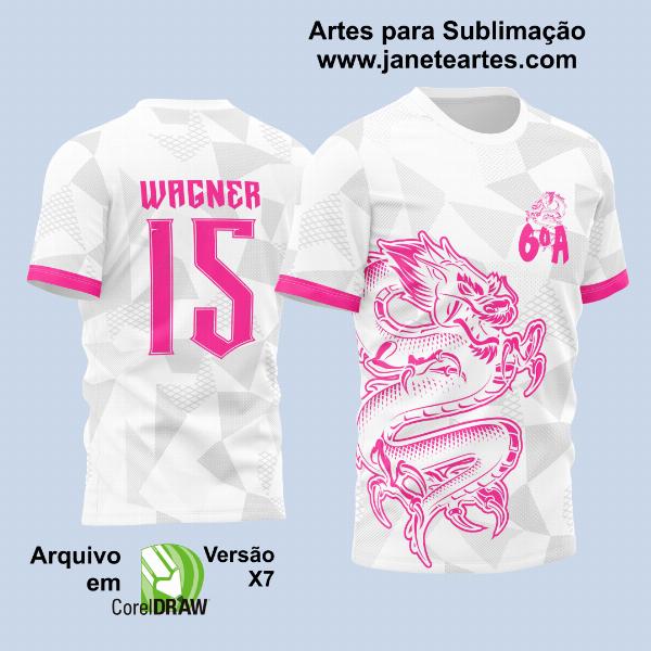 Arte Vetor Camisa Para Atlética Acadêmica e InterClasse Dragão Branca e Rosa Sexto Ano 2023