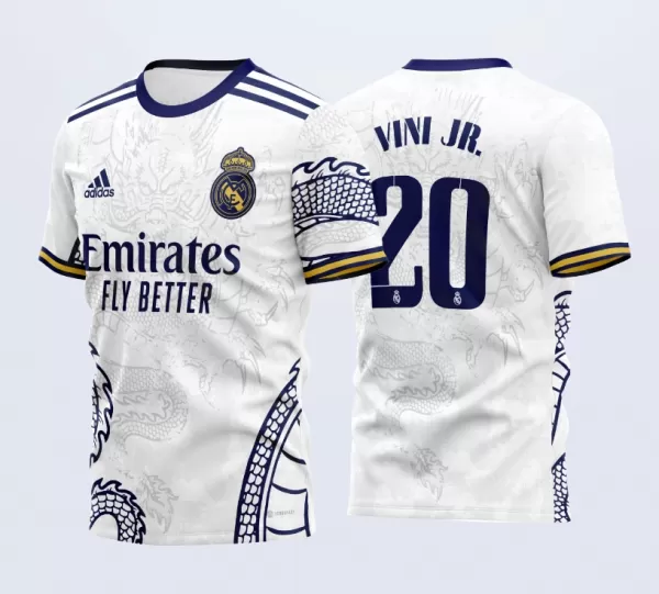 Arte Vetor Camisa Real Madrid Dragão Chinês Branco 2022 02