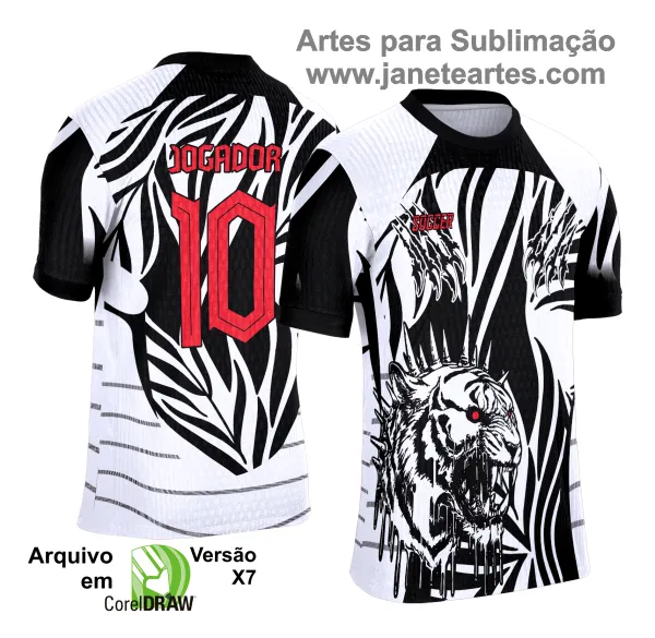 Arte Vetor Camisa de Interclasse 2025: Tigre Branco e Preto