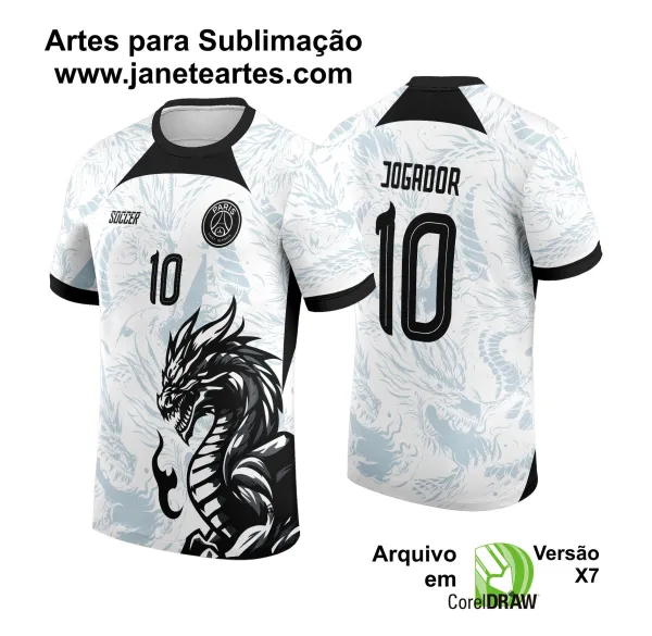 Arte Vetor Camisa de Interclasse Dragão Branco e Preto 2024 - 2025