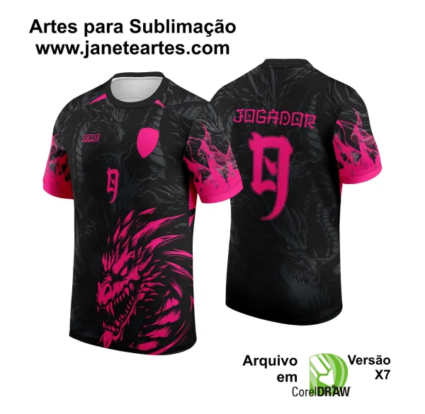 Arte Vetor Camisa de Interclasse Dragão Preto e Rosa 2024 - 2025