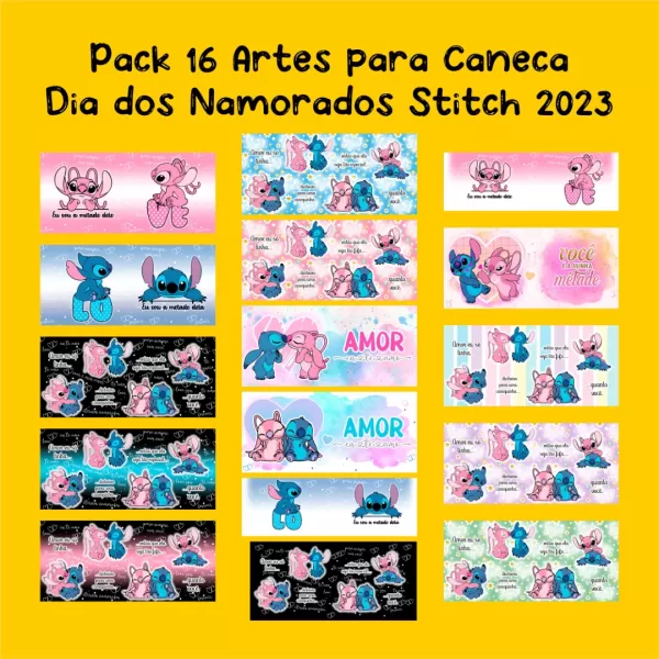 Arte para Caneca e Almofadas Dia dos Namorados Stitch 2023 - Presentes Personalizados para Celebrar o Amor
