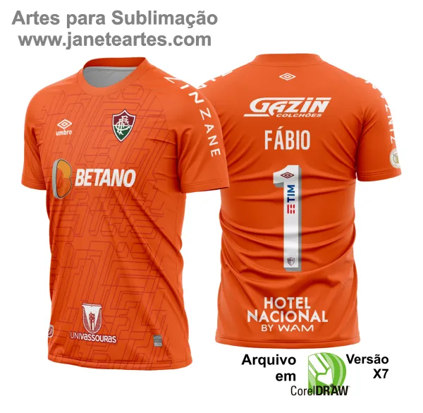 Uniforme de futebol personalizado, projetado para times amadores ou profissionais, com design moderno e arrojado. Apresenta uma combinação de cores contrastantes, logotipo ou escudo do time em destaque no peito, e detalhes gráficos na frente e nas mangas. Na parte traseira, há espaço para personalização com nome e número do jogador, garantindo identidade ao time. Ideal para jogos oficiais, amistosos ou competições, oferecendo estilo e funcionalidade.