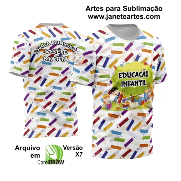 Camisa Professora Educação Infantil - Arte Vetor Estampa Template 2024 - 2025 Modelo 02