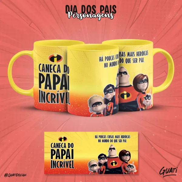 Kit 17 Artes Para Canecas Dia dos Pais 2023 Personagens