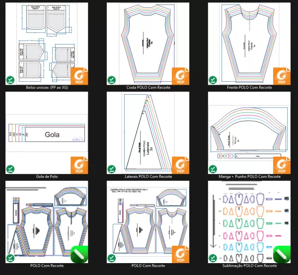 Molde de Costura Para Imprimir Camiseta - 18 - Polo com Recorte em V na Lateral (PP ao EG)