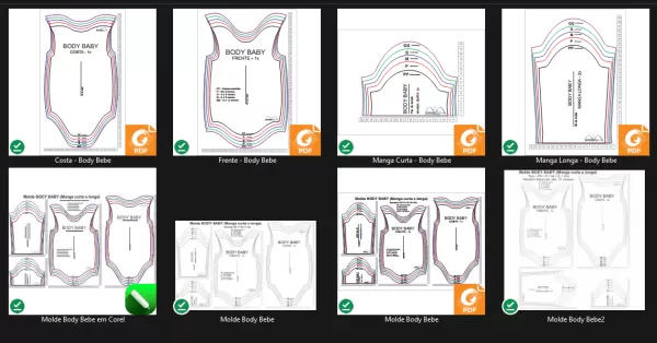 Molde de Costura Para Imprimir Camiseta Infantil - 01 - Body Bebê - Manga Longa _ Curta (RN a 12 meses)