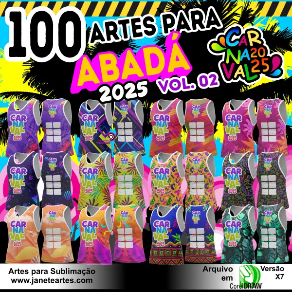 Pack 100 Artes Abadá Carnaval 2025 Editáveis Corel Crd Vol 02