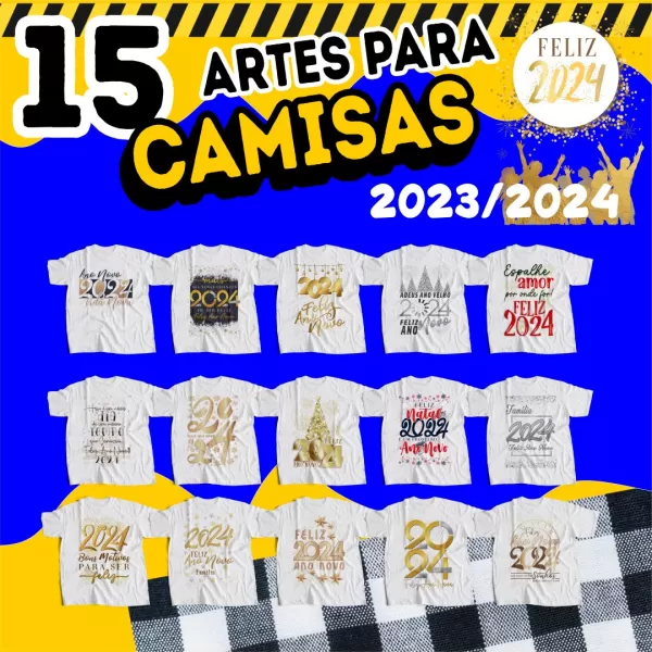 Pacote de Artes Camiseta Personalizados Ano Novo  2024 V01