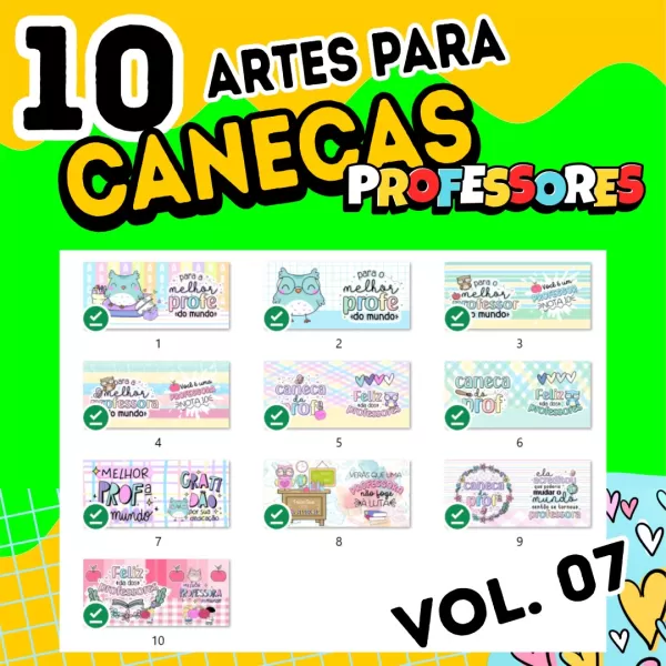 kit 10 Artes Pack Avulso Artes CANECAS Professores 2023 Vol 7 Cdr Editável